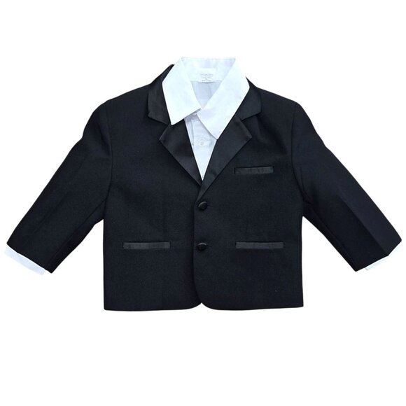 Peanut Butter Toddler Boy's Black White 2 Piece Wedding Tuxedo Jacket & Shirt 2 - Picture 1 of 7